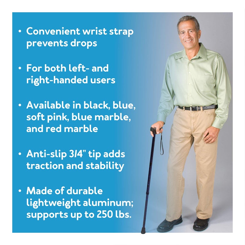Carex Soft Grip Walking Cane with Strap, Anti-Slip Walking Cane for Easy Maneuvering, Walk Stick for Seniors & Adults with Added Support and Adjustable for Balance, Supports up to 250 lbs, Blue Marble - Image 3